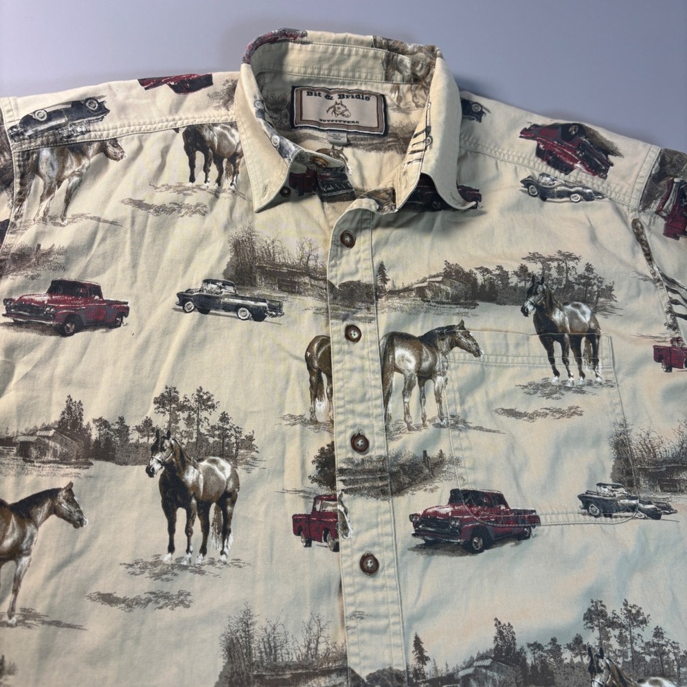 Bit & Bridle Outfitters Western Horse‎ Truck AOP Shirt XLT Long Sleeve